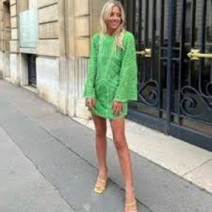 Viral Zara green beaded dress new with tags